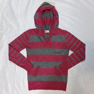 Poof Grey and Pink Striped Sweater Hoodie Size Medium